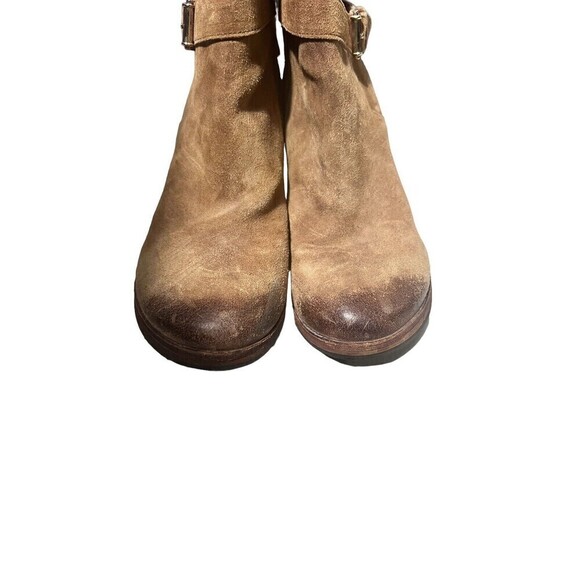 Sam Edelman  Suede Camel Factory Distressed Chunky Heel Booties Size 7.5 - Picture 7 of 11